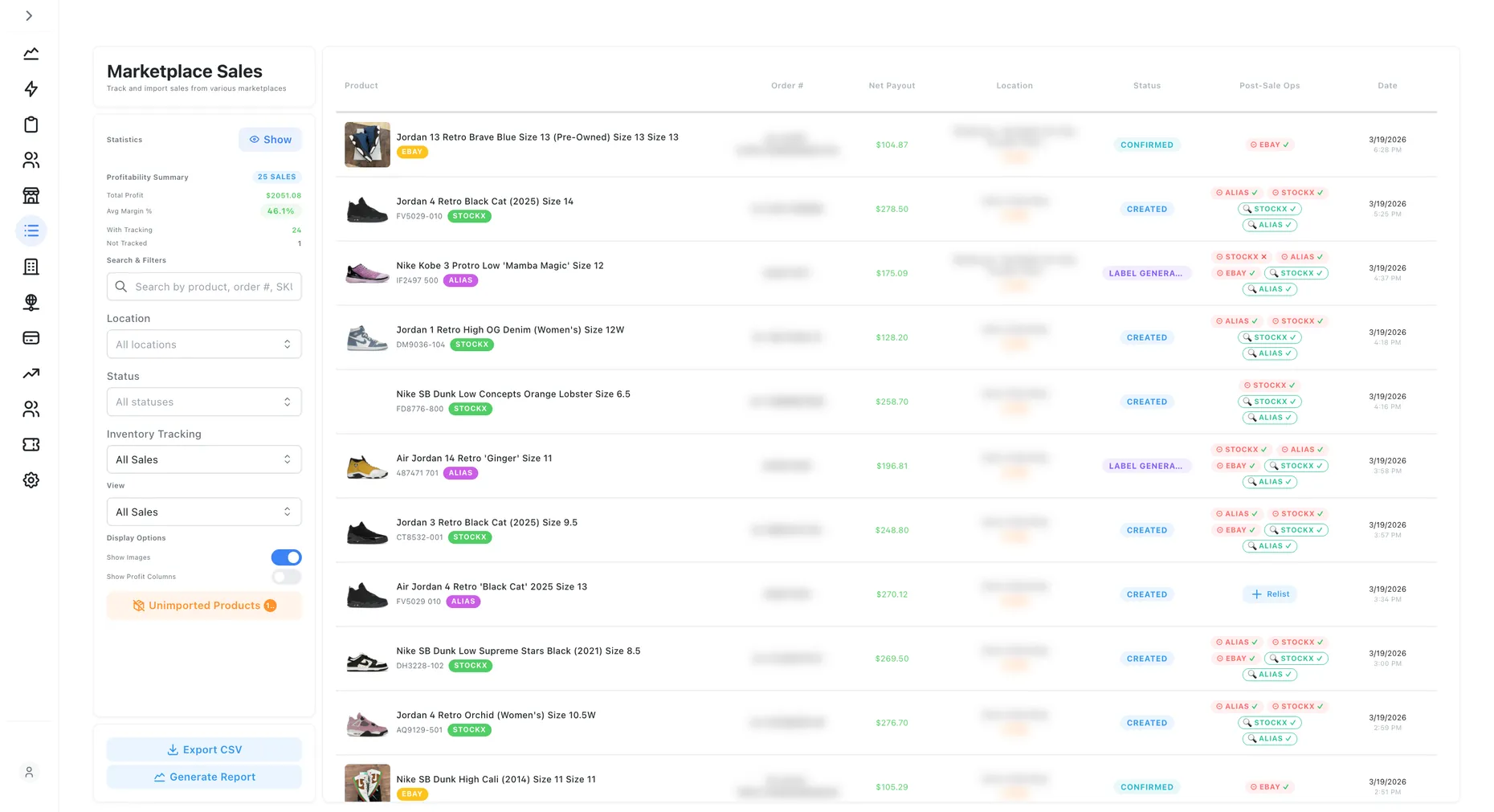 AIM Marketplace Sales - Track orders across StockX, GOAT, eBay with post-sale automation